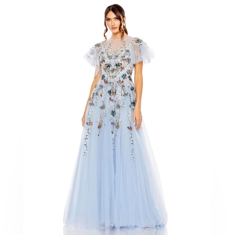 Mac Duggal20436 Flounce Sleeve Embellished Dress Periwinkle Size 10 MSRP$998 NWT